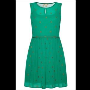 ModCloth Yumi Teal and Gold Foil Bug Dress 12